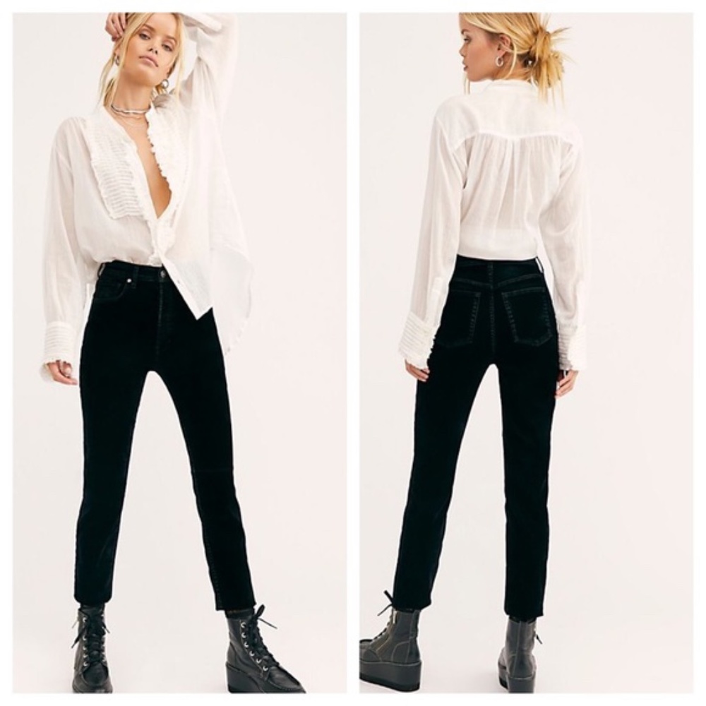 Free People Stella Black Velvet High-Rise Jeans